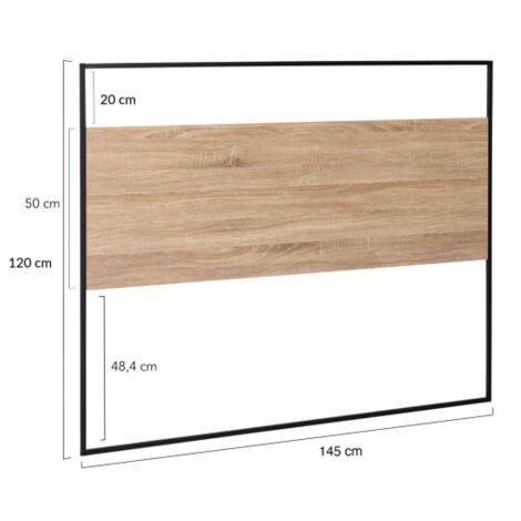 DETROIT Cabecero de 145 cm de diseño industrial de madera y metal negro con fijaciones de pared