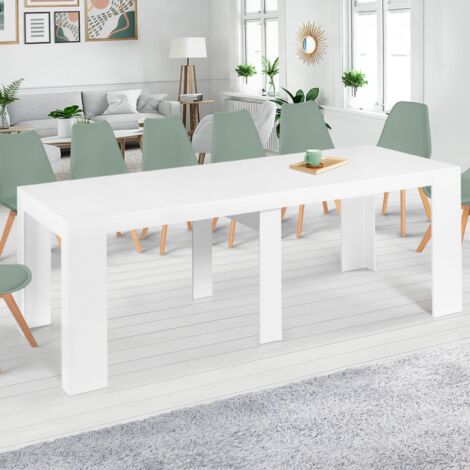 Consola extensible ORLANDO, 14 plazas, 300 cm, madera blanca
