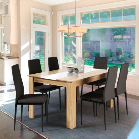 GEORGIA mesa de comedor para 6 en imitación haya y blanco 140 x 90 cm