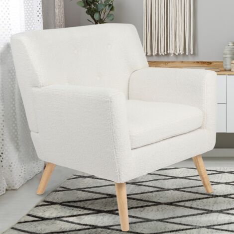 Sillón escandinavo LIV en tejido bouclette blanco