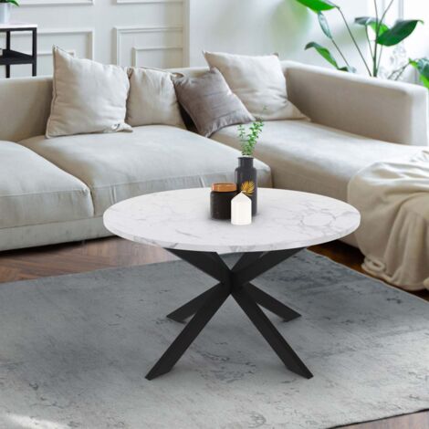 Mesa de centro redonda ALASKA con pata de araña, 70 cm, tapa de mármol negro y efecto metálico