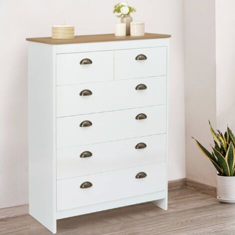 Cómoda ISIS de 80 cm con 6 cajones blancos y tapa de madera