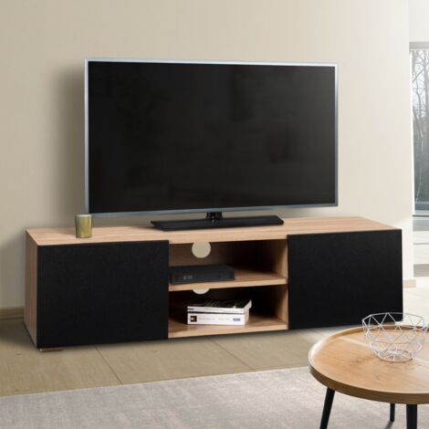 Mueble de TV ELI de haya con puertas negras 113 cm
