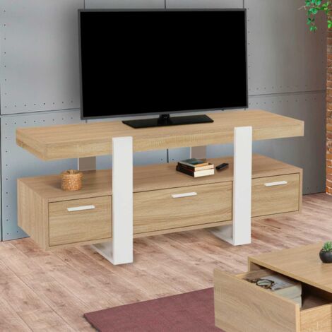 Mueble TV PHOENIX con cajones de madera y blanco 116 cm