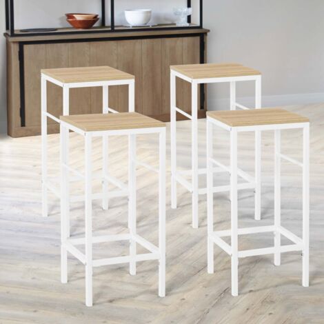 Lote de 4 taburetes de bar DETROIT de diseño industrial de madera y metal blanco