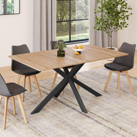 Mesa de comedor ALIX, madera y pata de araña negra, 6-8 personas, 160 cm