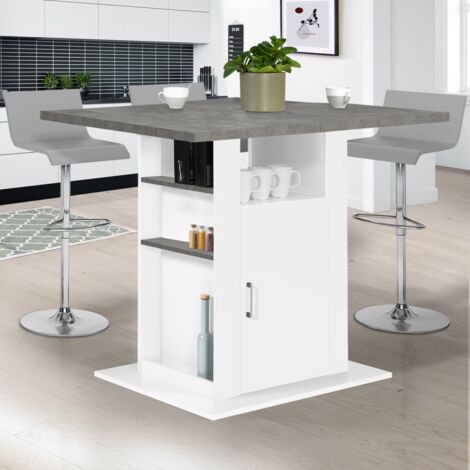 Isla central UGO de 110 cm con encimera y muebles de almacenaje de hormigón y efecto blanco