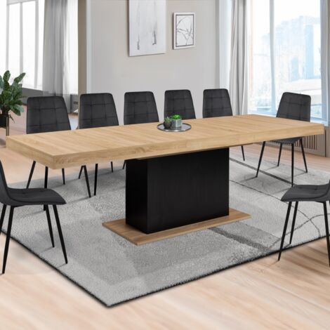 Mesa de comedor extensible EDEN 8-12 personas madera y negro 200 - 250 cm