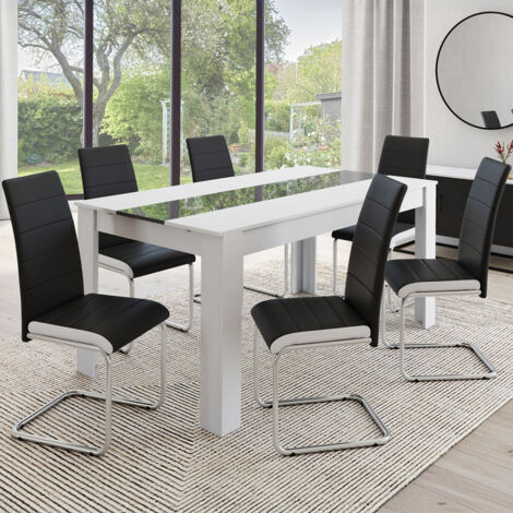 Lote de 6 sillas de comedor MIA negras con ribete blanco