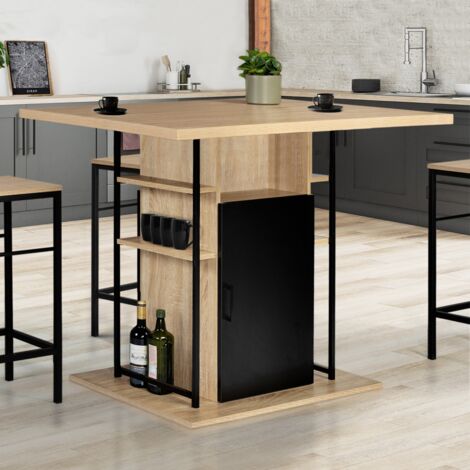 Isla central UGO de 110 cm en madera negra e imitación haya con armarios de diseño industrial