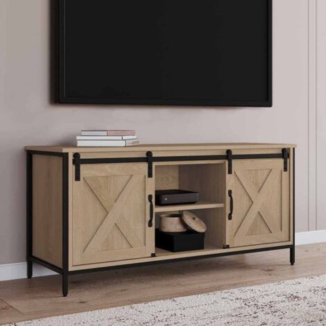 Mueble TV granero corredero 2 puertas diseño industrial QUEBEC 113 cm