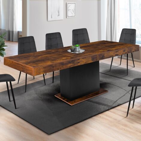 Mesa de comedor extensible EDEN 6-10 personas Madera envejecida y negra 160-200 cm