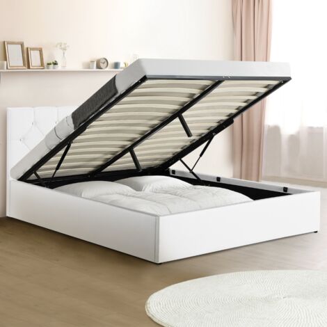 Box cama doble AUSTIN con somier 140 x 190 CM PVC blanco