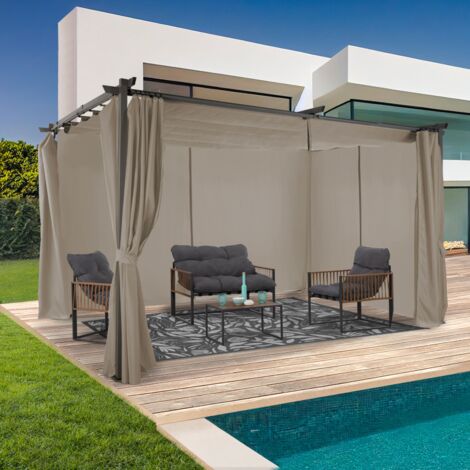 Pérgola edición limitada techo retráctil 3x4M y 4 cortinas topo