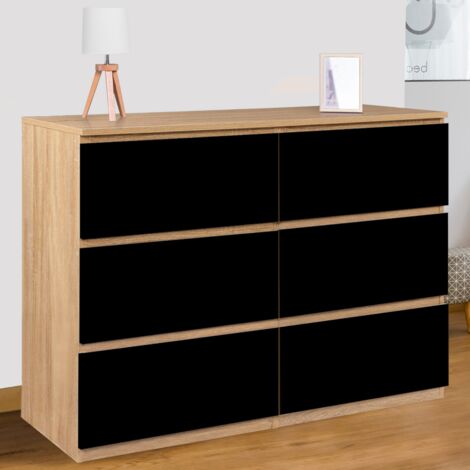 Cómoda TOMI 110 cm 6 cajones en madera efecto haya y negro