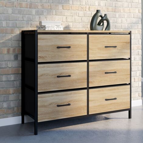 Cómoda de tela de 6 cajones UTAH 80 cm mueble de almacenamiento de diseño industrial