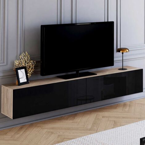 Mueble TV suspendido ELIO 2 puertas madera y negro 180 cm