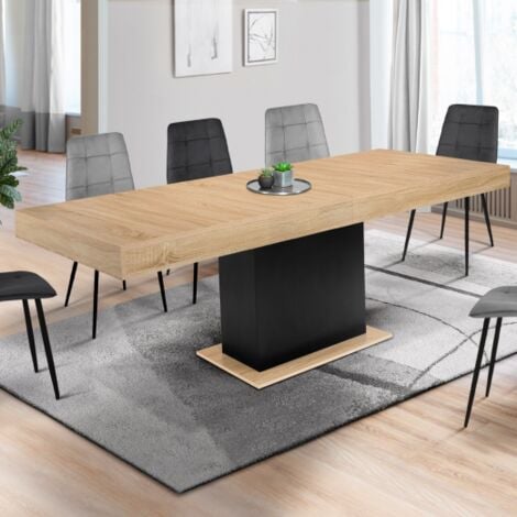Mesa de comedor extensible EDEN 6-10 personas madera y negro 160-200 cm