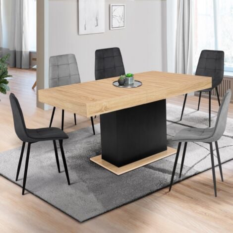 Mesa de comedor extensible EDEN 6-10 personas madera y negro 160-200 cm