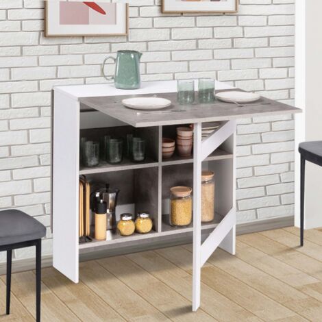 EDI Mesa consola plegable para 2-6 personas con tablero blanco efecto hormigón 150 x 80 cm