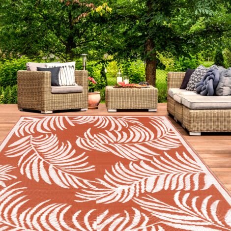 Alfombra de exterior COCO tropical terracota y blanco 270 x 470 CM
