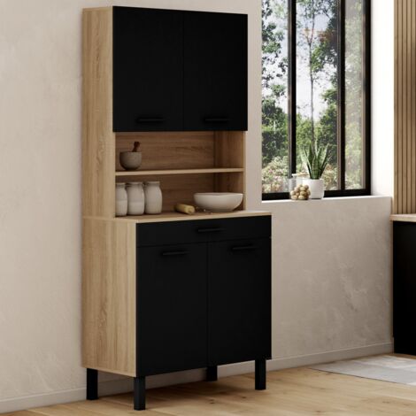 Aparador de cocina CINA 80 CM con 4 puertas y cajón efecto haya negro