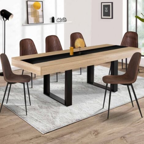 Mesa de comedor extensible PHOENIX 4-8 personas madera y banda central negra 160-200 cm