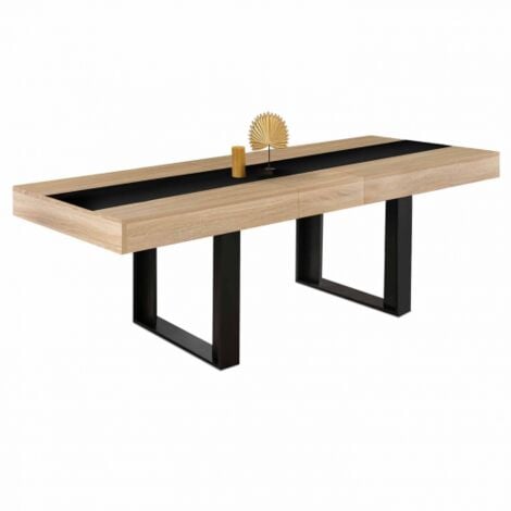 Mesa de comedor extensible PHOENIX 4-8 personas madera y banda central negra 160-200 cm