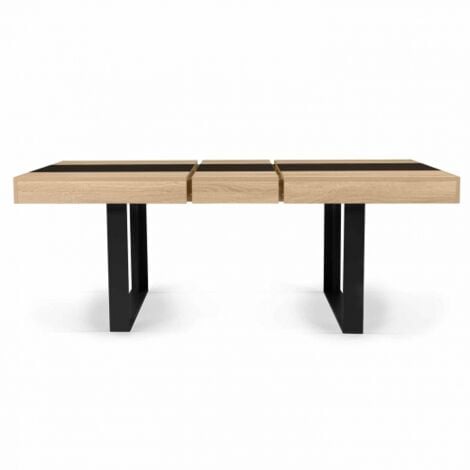 Mesa de comedor extensible PHOENIX 4-8 personas madera y banda central negra 160-200 cm