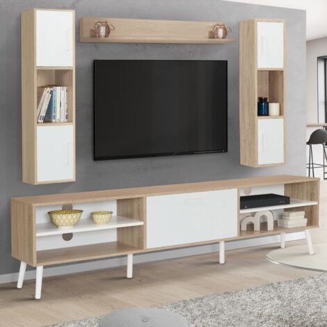 Mueble de TV y estantería HOUSTON madera y blanco 180 cm