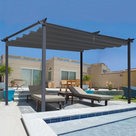 Pérgola techo retráctil 4 patas 3x4 M cenador gris antracita