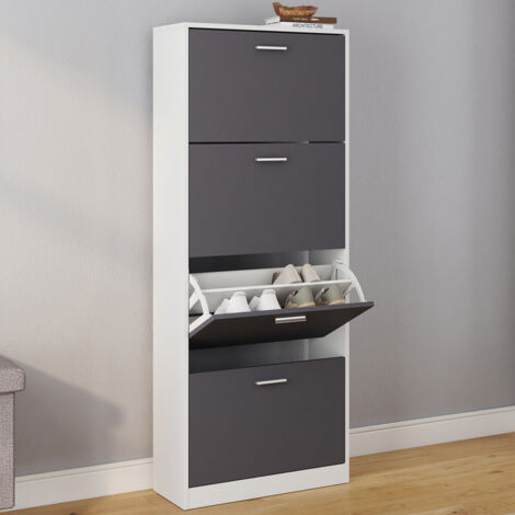 Mueble zapatero KLARK blanco 4 puertas gris claro