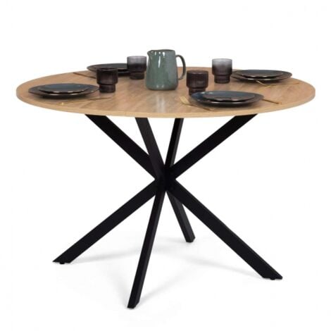 ALIX mesa de comedor redonda para 4-6 personas con patas de madera y araña negra 120 cm