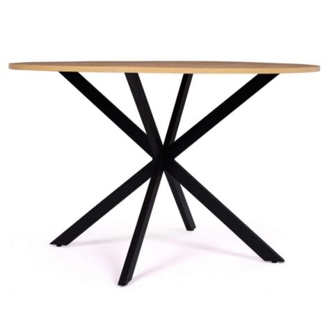 ALIX mesa de comedor redonda para 4-6 personas con patas de madera y araña negra 120 cm