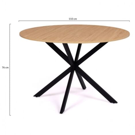 ALIX mesa de comedor redonda para 4-6 personas con patas de madera y araña negra 120 cm