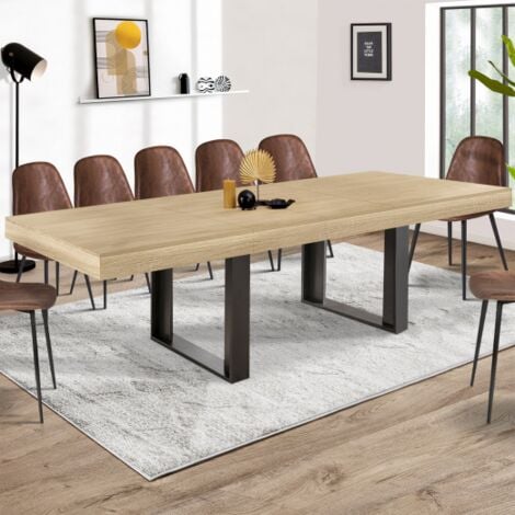 Mesa de comedor extensible PHOENIX 6-12 personas madera y negro 200-300 cm