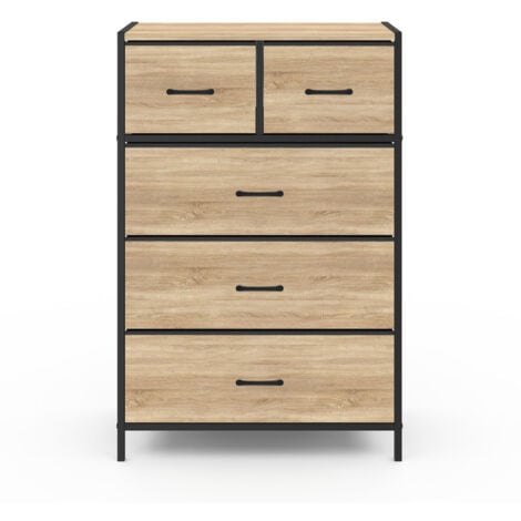 Chiffonier de 5 cajones en tejido UTAH Cómoda de diseño industrial de 60 cm