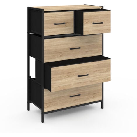 Chiffonier de 5 cajones en tejido UTAH Cómoda de diseño industrial de 60 cm