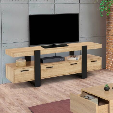 Mueble de TV PHOENIX de madera y negro con cajones 140 cm
