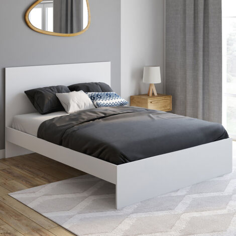 OMAHA cama doble con cabecero y somier 140 x 190 cm blanco