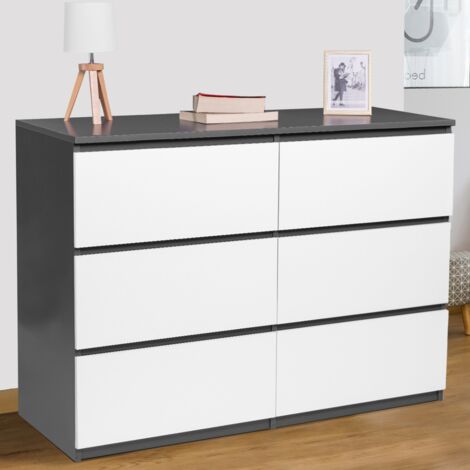 Arcón TOMI 6 cajones 110 cm madera blanco y gris