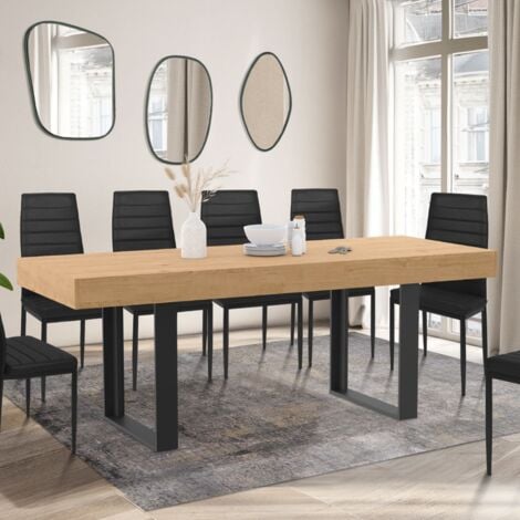 Mesa de comedor extensible OREGON 4-8 personas acabado roble y negro 160-200 cm