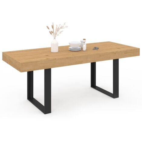 Mesa de comedor extensible OREGON 4-8 personas acabado roble y negro 160-200 cm