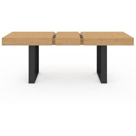 Mesa de comedor extensible OREGON 4-8 personas acabado roble y negro 160-200 cm