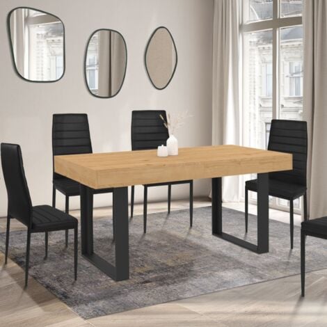 Mesa de comedor extensible OREGON 4-8 personas acabado roble y negro 160-200 cm