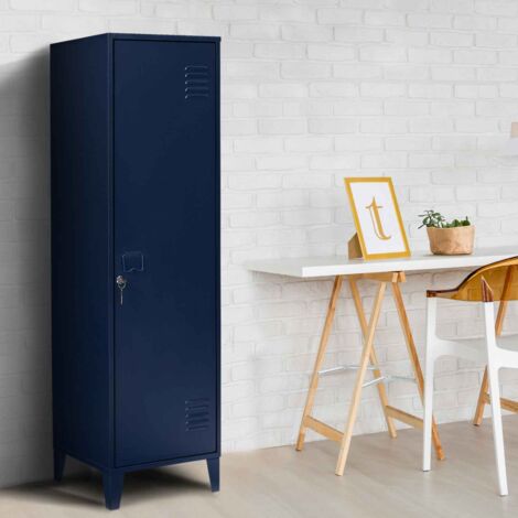 Taquilla ESTER con puerta metálica azul oscuro, diseño industrial
