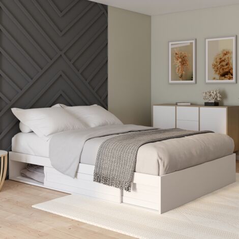 Somier SALEM con almacenaje y somier 140 x 190 cm blanco