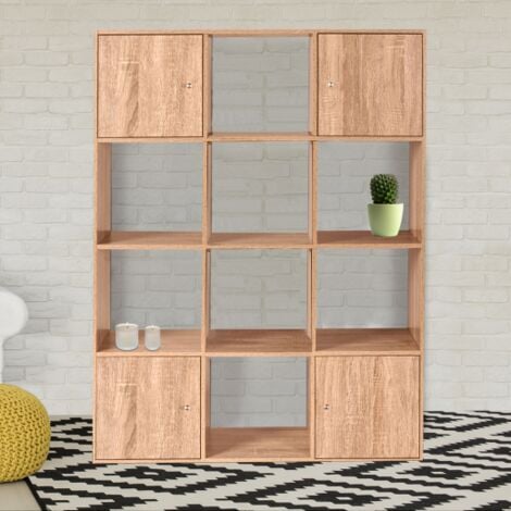 Mueble cubo RUDY con 12 compartimentos en madera efecto haya con puertas