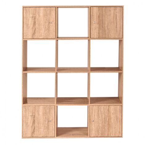 Mueble cubo RUDY con 12 compartimentos en madera efecto haya con puertas