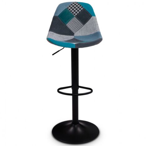 Lote de 2 taburetes de bar KARL patchwork azul con patas negras